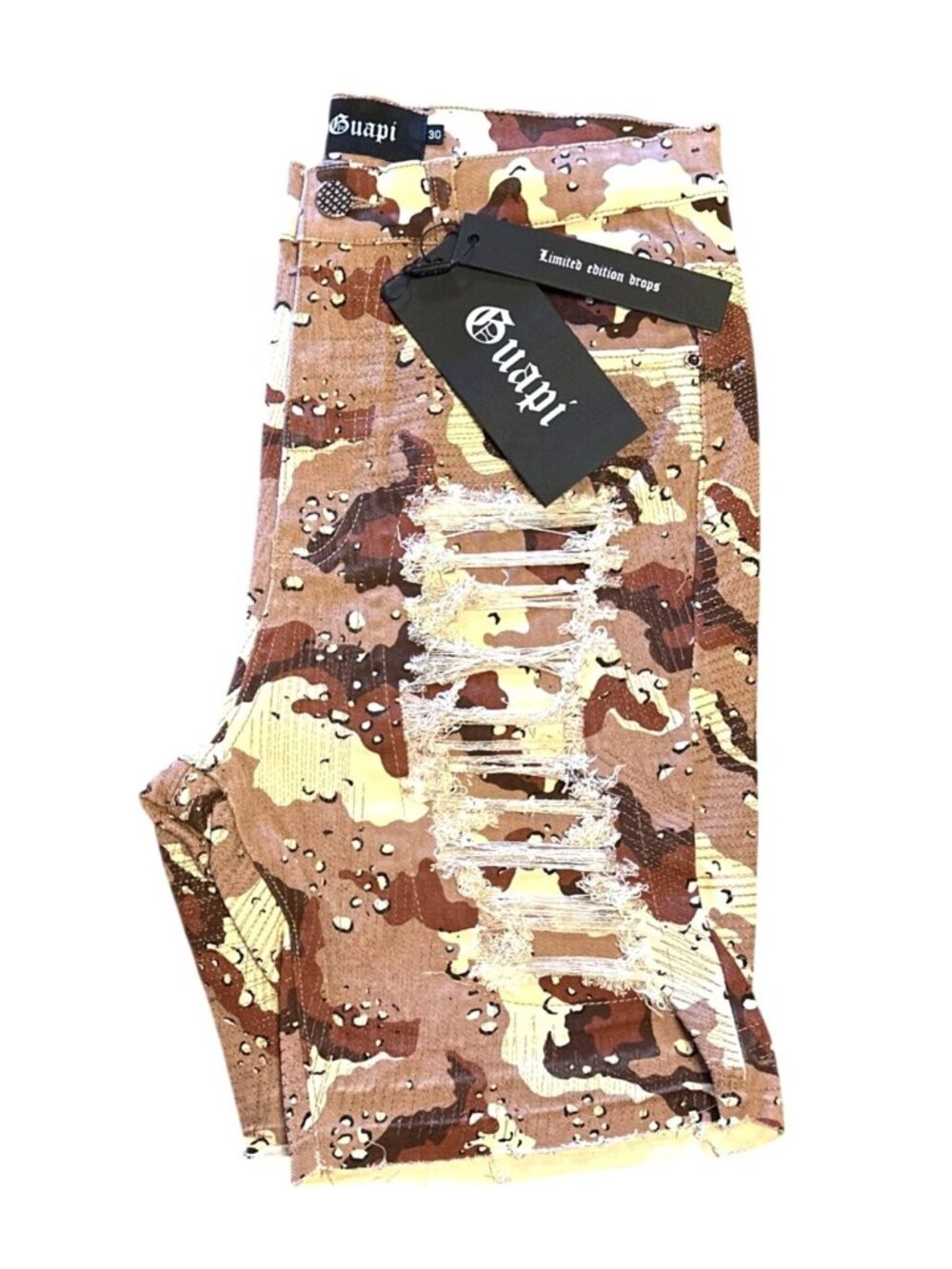 Guapi Mens Camo Distressed Corduroy Shorts Size 30 Limited Edition